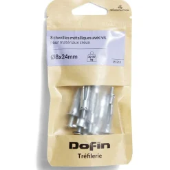 8 chevilles métalliques pour matériaux creux avec vis - Ø8x24 mm^Gifi Best
