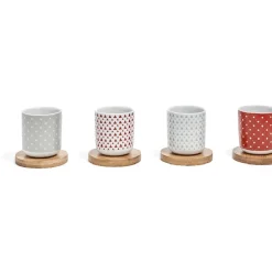 Gifi Vaisselle Et Accessoires De Table^4 gobelets avec sous tasses en bois rouge et blanc