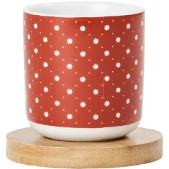 Gifi Vaisselle Et Accessoires De Table^4 gobelets avec sous tasses en bois rouge et blanc