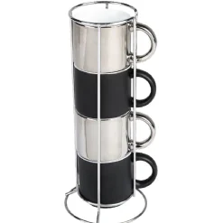 Gifi Vaisselle Et Accessoires De Table^4 tasses en céramique noir et argent avec support metallique h30