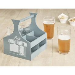 Gifi Vaisselle Et Accessoires De Table^4 verres à bière avec support en bois gris