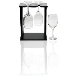 Gifi Vaisselle Et Accessoires De Table^4 verres à vin avec support en bois noir