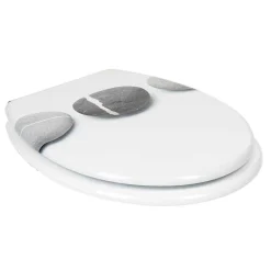 Abattant WC blanc design Zen galet gris avec frein de chute^Gifi