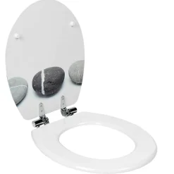 Abattant WC blanc design Zen galet gris avec frein de chute^Gifi