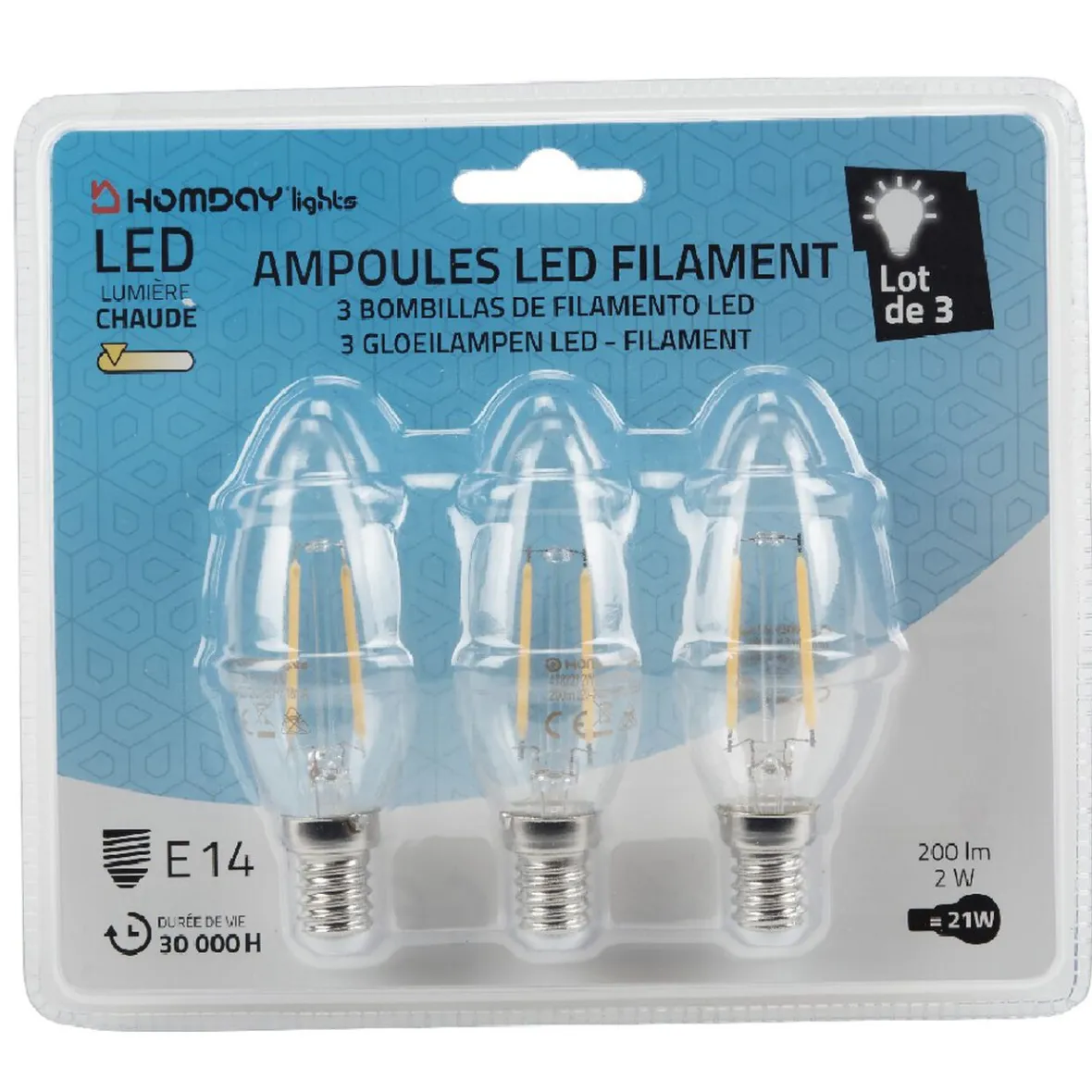 Ampoule LED filament clair 20W culot E14 Homday Lights x 3^Gifi Hot