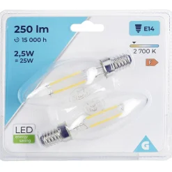 Ampoule LED filament E14 C35 Homday lumière chaude 250lms x2^Gifi New