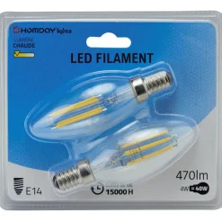 Ampoule LED filament Homday E14 G45 lumière chaude 470lms x2^Gifi Outlet