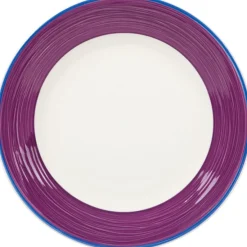 Gifi Vaisselle Et Accessoires De Table^Assiette à dessert blanche à bord violet et bleu