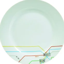 Gifi Vaisselle Et Accessoires De Table^Assiette à dessert blanche décor lignes multicolores
