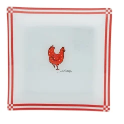 Gifi Vaisselle Et Accessoires De Table^Assiette à dessert carrée blanc et rouge design poule