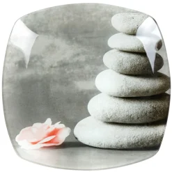 Gifi Vaisselle Et Accessoires De Table^Assiette à dessert carrée design galets gris zen