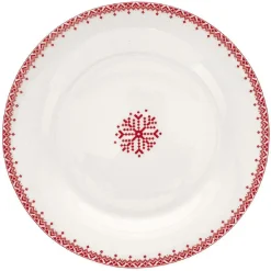 Gifi Vaisselle Et Accessoires De Table^Assiette à dessert en porcelaine blanche motif Noël flocons rouges