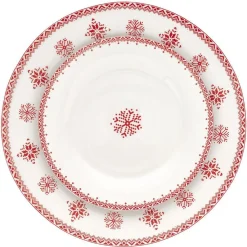 Gifi Vaisselle Et Accessoires De Table^Assiette à dessert en porcelaine blanche motif Noël flocons rouges
