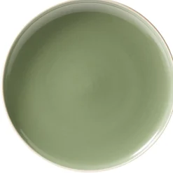 Gifi Vaisselle Et Accessoires De Table^Assiette à dessert faïence vert avec liseré crème