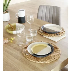Gifi Vaisselle Et Accessoires De Table^Assiette à dessert faïence blanc et beige Ø19cm