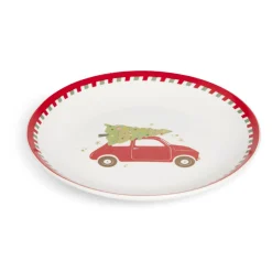 Gifi Vaisselle Et Accessoires De Table^Assiette à dessert Noël porcelaine blanche motif voiture rouge Ø19cm
