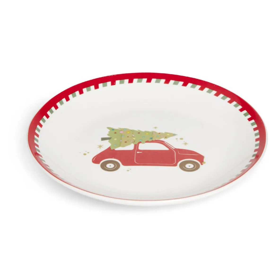 Gifi Vaisselle Et Accessoires De Table^Assiette à dessert Noël porcelaine blanche motif voiture rouge Ø19cm
