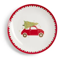 Gifi Vaisselle Et Accessoires De Table^Assiette à dessert Noël porcelaine blanche motif voiture rouge Ø19cm