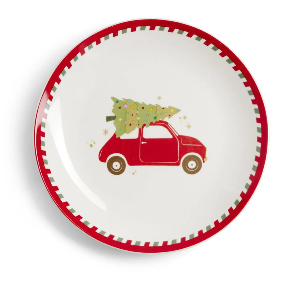 Gifi Vaisselle Et Accessoires De Table^Assiette à dessert Noël porcelaine blanche motif voiture rouge Ø19cm