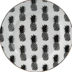 Gifi Vaisselle Et Accessoires De Table^Assiette à dessert porcelaine blanche style tropical ananas