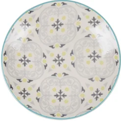 Gifi Vaisselle Et Accessoires De Table^Assiette à dessert ronde beige à motif gris et jaune