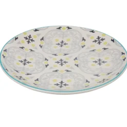 Gifi Vaisselle Et Accessoires De Table^Assiette à dessert ronde beige à motif gris et jaune