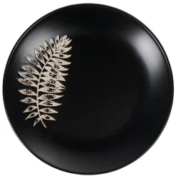 Gifi Vaisselle Et Accessoires De Table^Assiette à dessert ronde noire motif plante blanche embossé