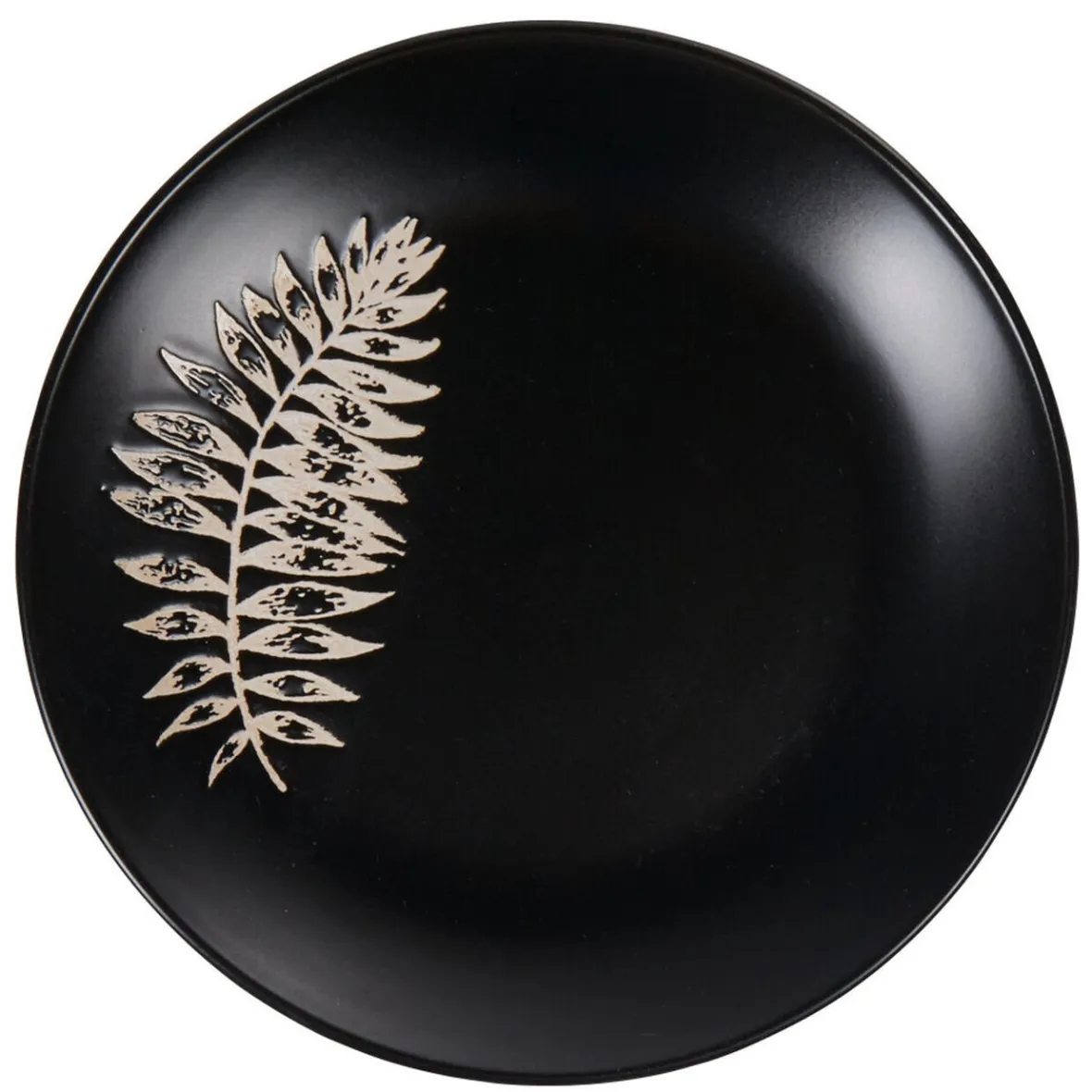 Gifi Vaisselle Et Accessoires De Table^Assiette à dessert ronde noire motif plante blanche embossé