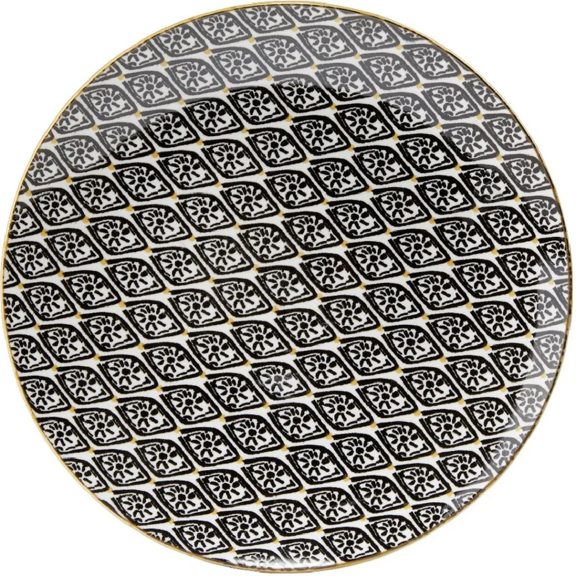 Gifi Vaisselle Et Accessoires De Table^Assiette à dessert ronde Praia motif ethnique noir blanc jaune