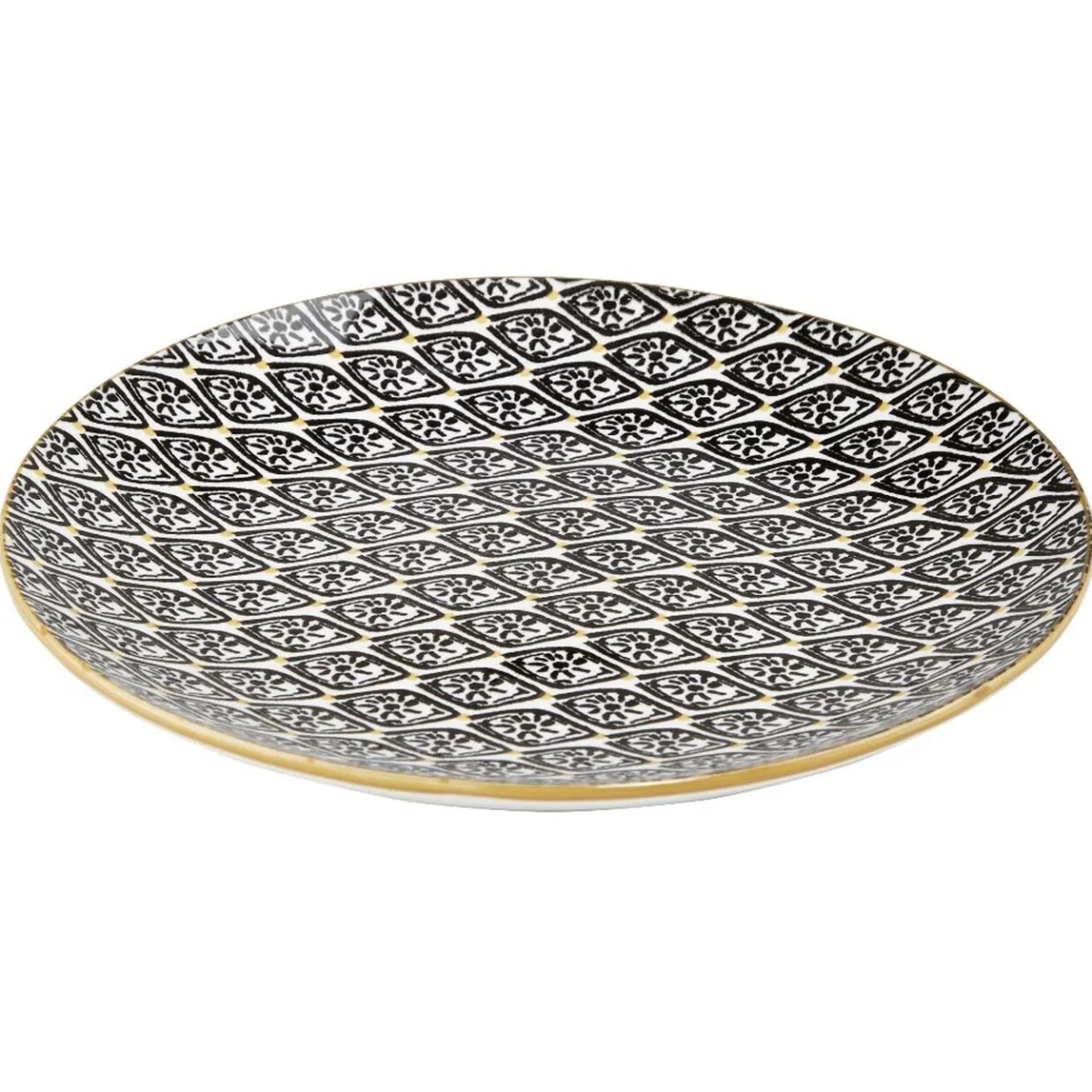 Gifi Vaisselle Et Accessoires De Table^Assiette à dessert ronde Praia motif ethnique noir blanc jaune