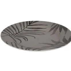 Gifi Vaisselle Et Accessoires De Table^Assiette à dessert ronde taupe motif feuilles