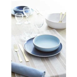 Gifi Vaisselle Et Accessoires De Table^Assiette creuse en faïence bleu turquoise avec liseré crème