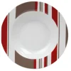 Gifi Vaisselle Et Accessoires De Table^Assiette creuse porcelaine rayures taupe rouge blanc