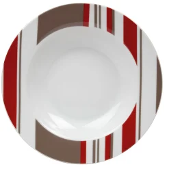 Gifi Vaisselle Et Accessoires De Table^Assiette creuse porcelaine rayures taupe rouge blanc