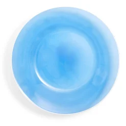 Gifi Vaisselle Et Accessoires De Table^Assiette creuse verre bleu transparent liseré blanc Ø23cm