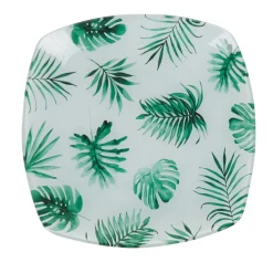 Gifi Vaisselle Et Accessoires De Table^Assiette dessert carrée blanche motif feuille tropicale vert