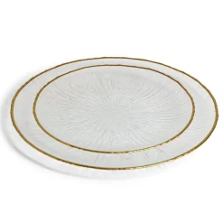 Gifi Vaisselle Et Accessoires De Table^Assiette dessert ronde verre transparent rebord doré Ø21cm