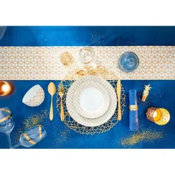 Gifi Vaisselle Et Accessoires De Table^Assiette plate blanche bordure rayons doré