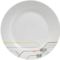 Gifi Vaisselle Et Accessoires De Table^Assiette plate blanche décor lignes multicolores