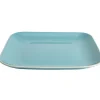 Gifi Vaisselle Et Accessoires De Table^Assiette plate carré en grès bleue turquoise et blanche