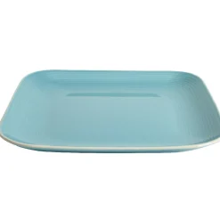 Gifi Vaisselle Et Accessoires De Table^Assiette plate carré en grès bleue turquoise et blanche