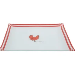 Gifi Vaisselle Et Accessoires De Table^Assiette plate carrée blanc et rouge design poule
