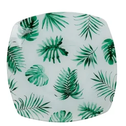 Gifi Vaisselle Et Accessoires De Table^Assiette plate carrée blanche motif feuille tropicale vert