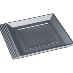 Gifi Vaisselle Et Accessoires De Table^Assiette plate carrée gris foncé en plastique réutilisable x6