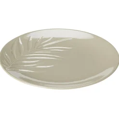 Gifi Vaisselle Et Accessoires De Table^Assiette plate céramique beige ou vert motif feuille ø26,5 cm