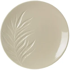 Gifi Vaisselle Et Accessoires De Table^Assiette plate céramique beige ou vert motif feuille ø26,5 cm