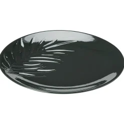 Gifi Vaisselle Et Accessoires De Table^Assiette plate céramique beige ou vert motif feuille ø26,5 cm