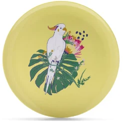 Gifi Vaisselle Et Accessoires De Table^Assiette plate décor oiseau et feuille jaune ou verte