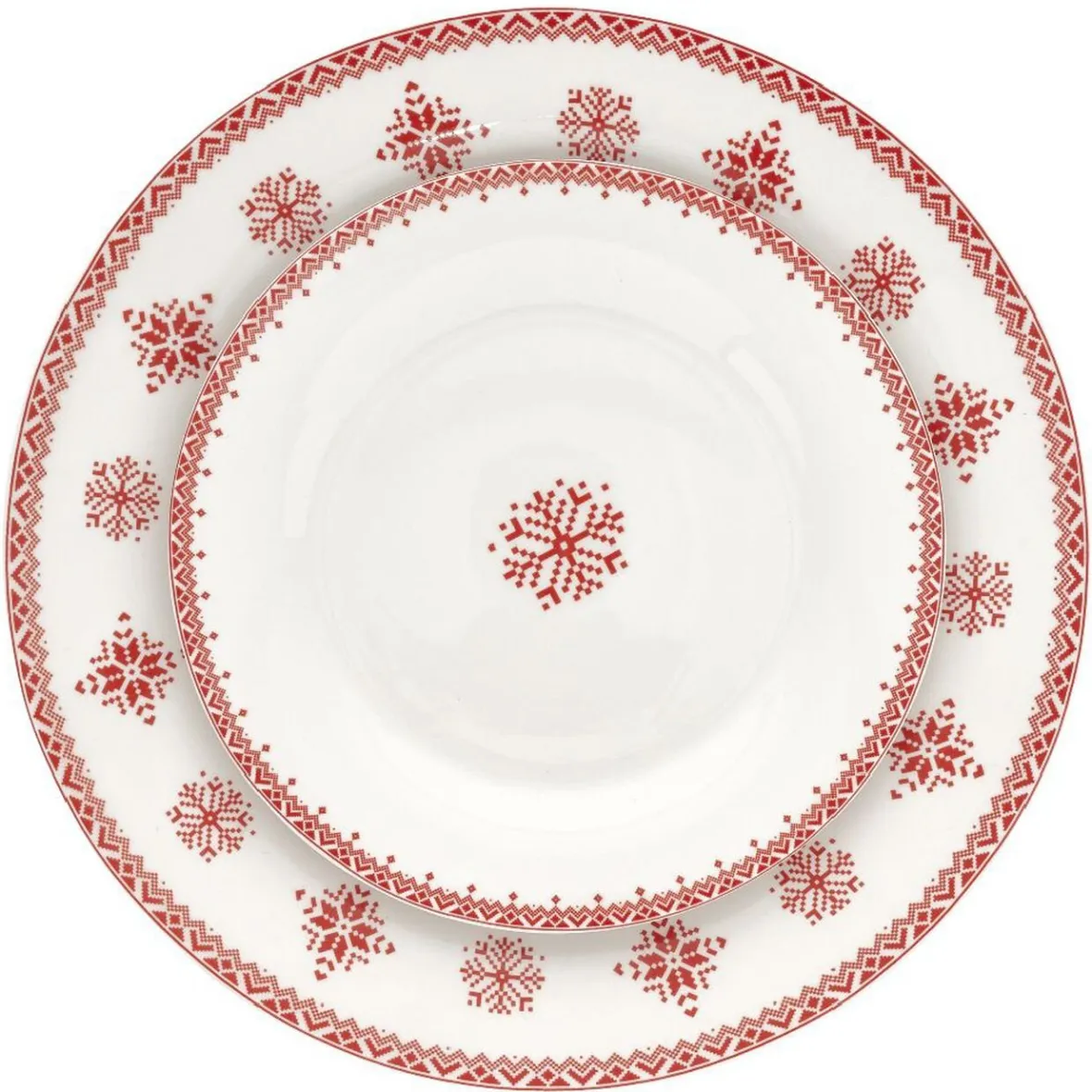 Gifi Vaisselle Et Accessoires De Table^Assiette plate en porcelaine blanche motif Noël flocons rouges