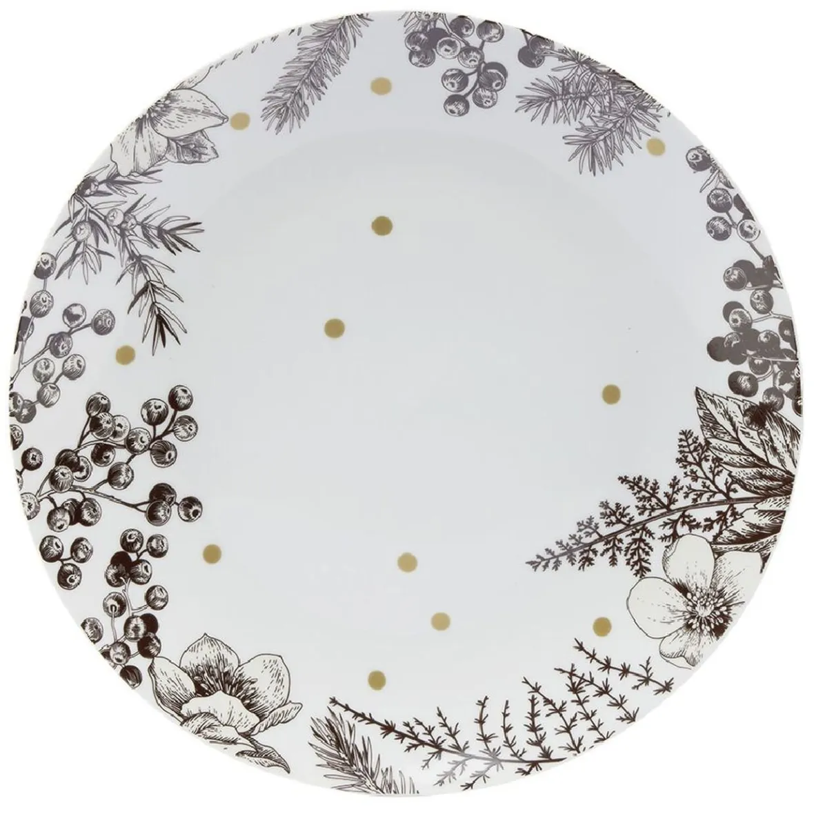 Gifi Vaisselle Et Accessoires De Table^Assiette plate en porcelaine blanche motif végétal marron